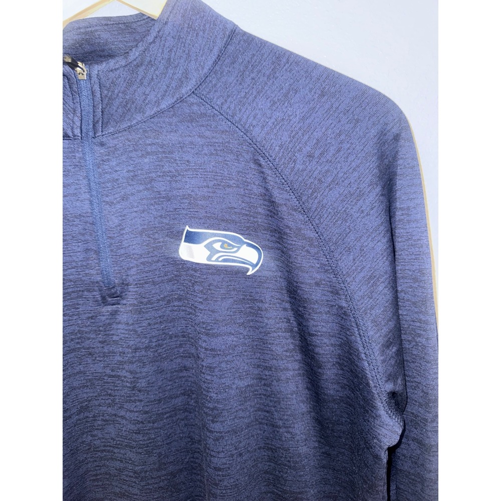 Majestic Seattle Seahawks Mens Large Navy Blue Heather Quarter Zip Pullover L‎ - Picture 2 of 4